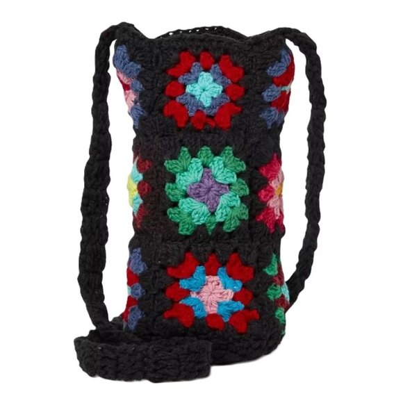 Festival Crochet Granny Square Bag Water Bottle Crossbody Boho Rainbow Hippie - Picture 2 of 9